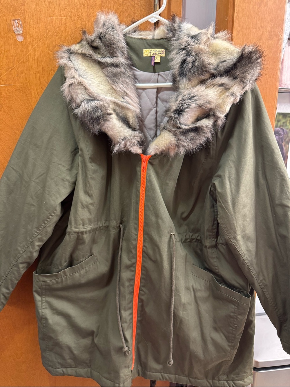 Princess Vera Wang Olive Green Parka Jacket with Faux Fur Trim